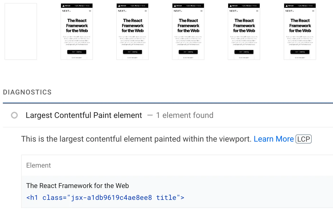 nextjs.org LCP in PageSpeed Insights report